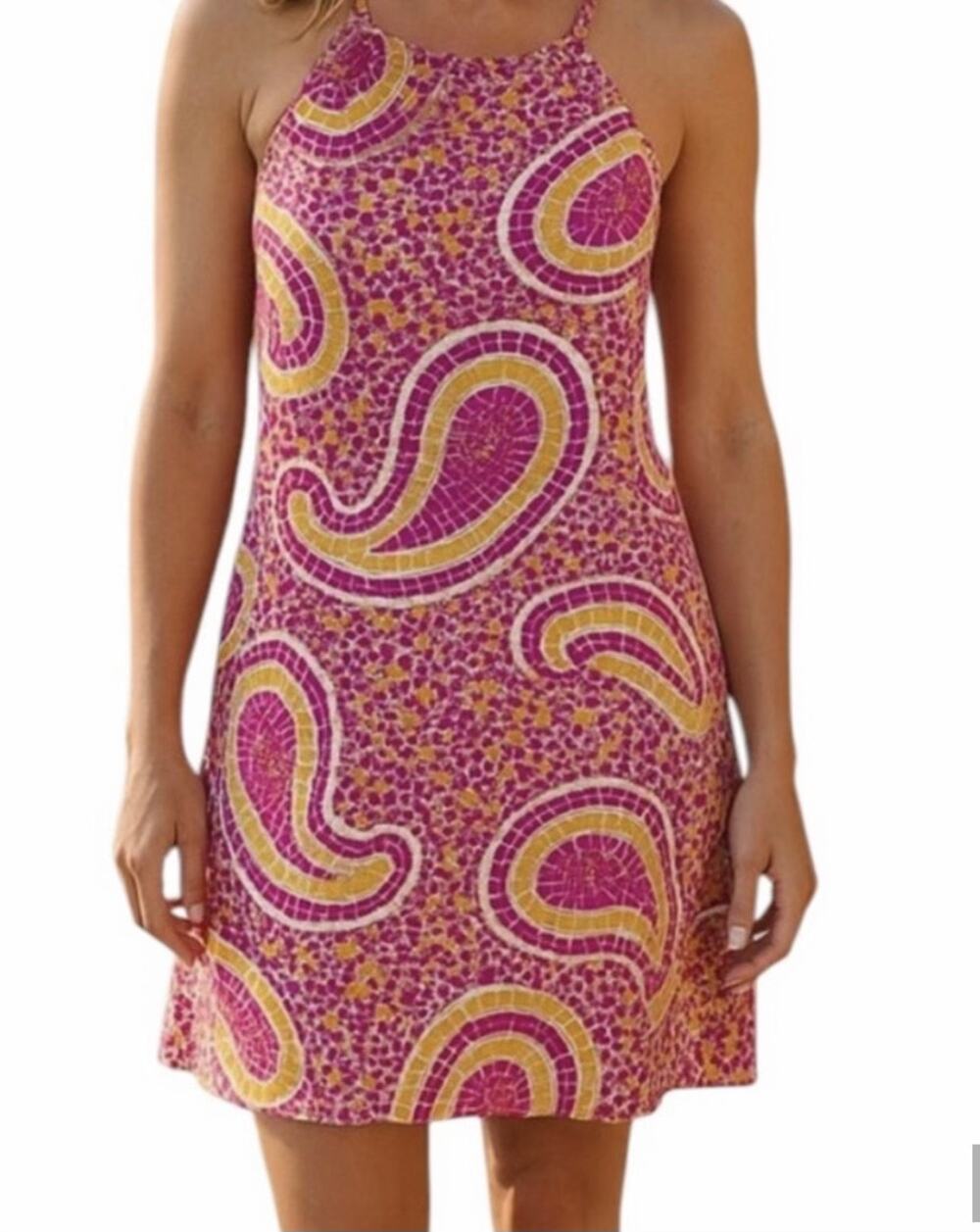 J. McLaughlin Pink Yellow Paisley Halter Shift Dress Women’s Medium M Resort